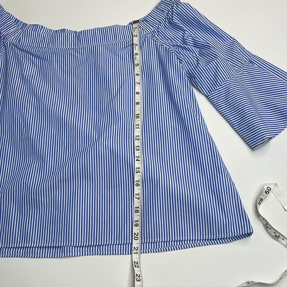 Cupio Off the Shoulder Blue and White Striped Flutter Sleeve Top Size XL - Picture 8 of 10